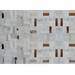 Luxusný kožený koberec, biela/sivá/hnedá, patchwork, 120x180, KOŽA TYP 1