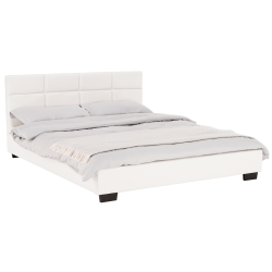 Manželská posteľ s roštom, 160x200, biela ekokoža, MIKEL