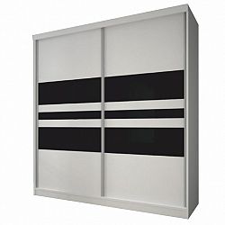 Skriňa s posuvnými dverami, biela/čierne sklo, 233x218, MULTI 11